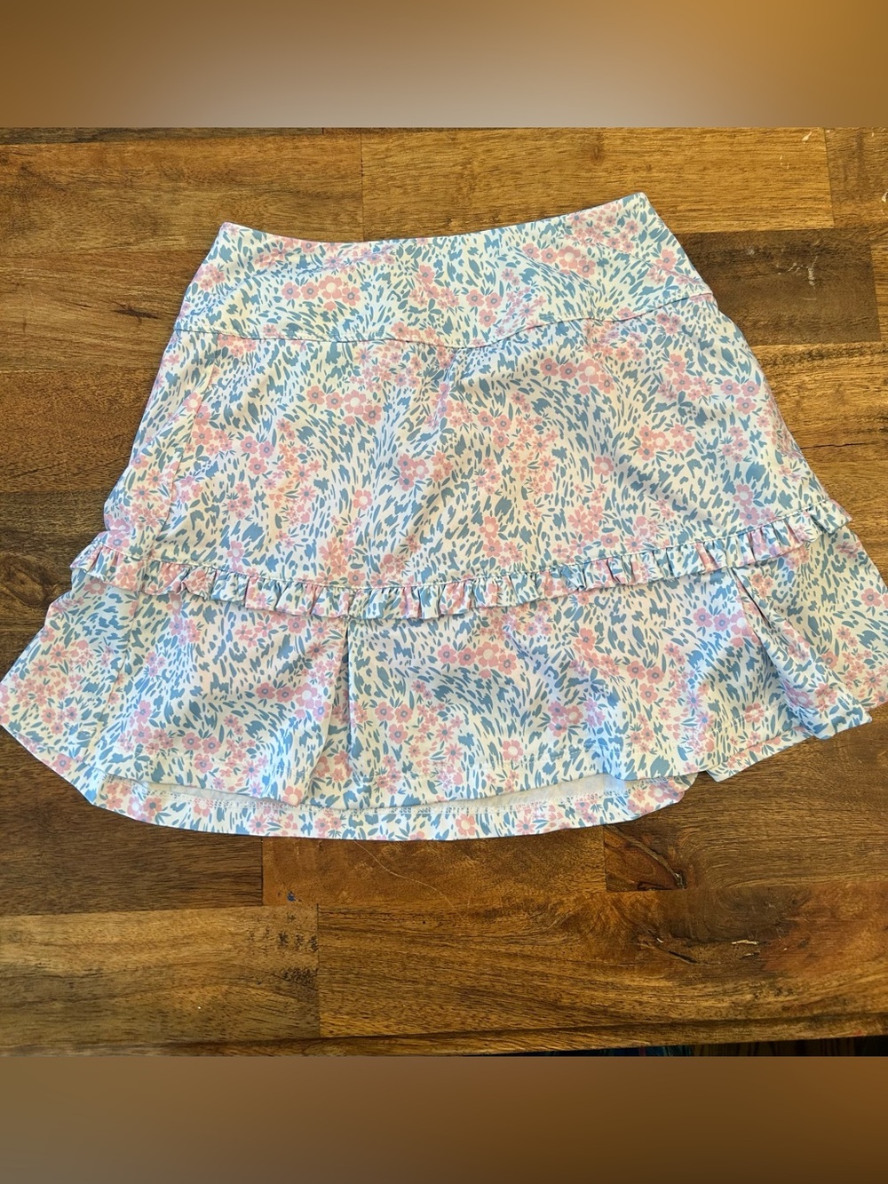 Turtles & Tees Girls Floral Golf Tennis Skort Size M 7/8 Pink Blue Ruffle